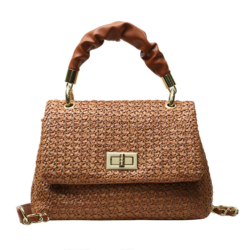 Sac à main élégant en fibre avec bandoulière en maille torsadée et anse en cuir