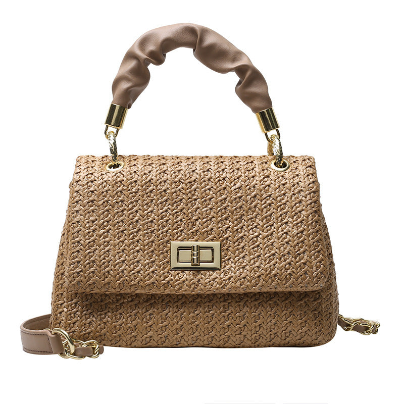 Sac à main élégant en fibre avec bandoulière en maille torsadée et anse en cuir