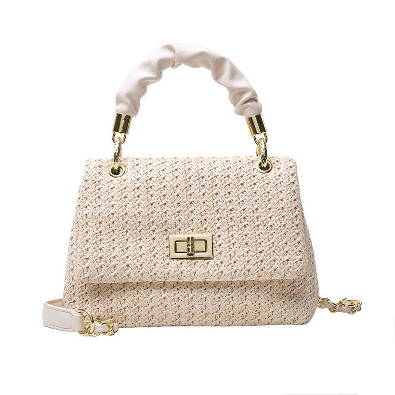 Sac à main élégant en fibre avec bandoulière en maille torsadée et anse en cuir