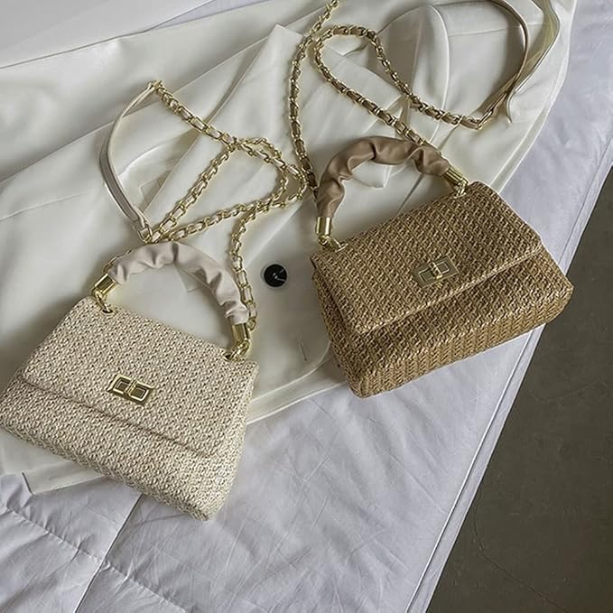 Sac à main élégant en fibre avec bandoulière en maille torsadée et anse en cuir