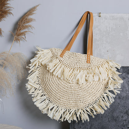 Sac d'épaule en fibre naturelle avec franges