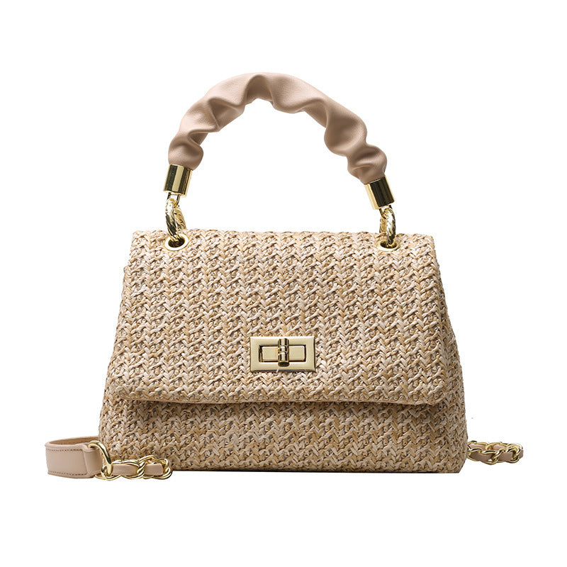 Sac à main élégant en fibre avec bandoulière en maille torsadée et anse en cuir