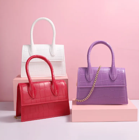 Petit sac à main élégant en cuir texturé avec mono anse et bandoulière amovible