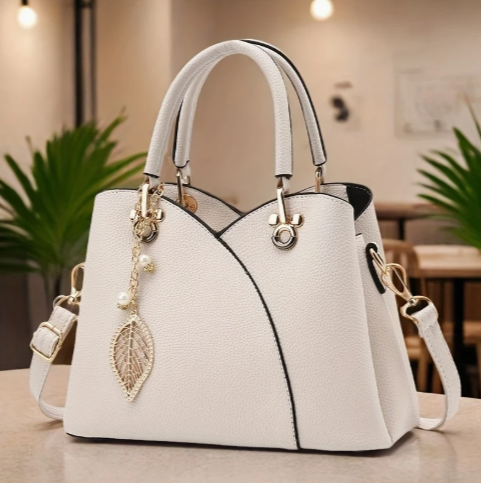 Sac à main chic en cuir grainé superposé et charmes décoratifs