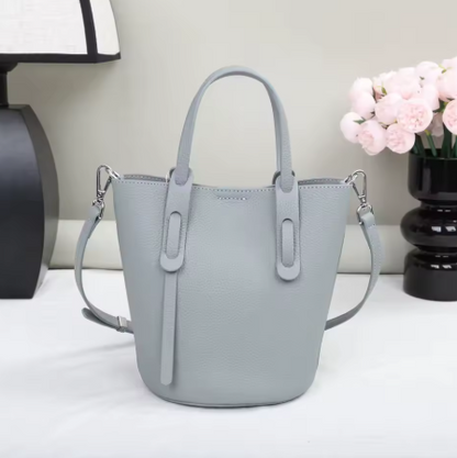 Sac à main seau design en cuir grainé avec bandoulière amovible